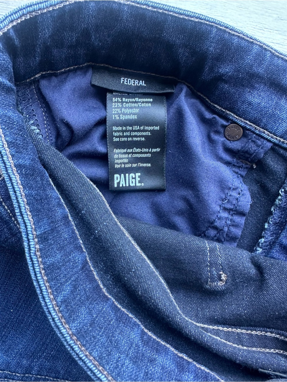 PAIGE Federal Slim Straight Jeans 33x30 Dark Wash Stretch Denim Made in USA - Picture 6 of 9